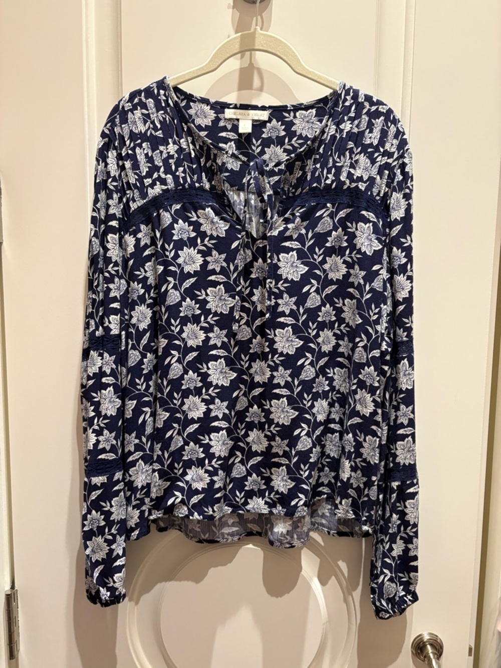 Chelsea & Violet Navy and White Floral Tie-Front Blouse